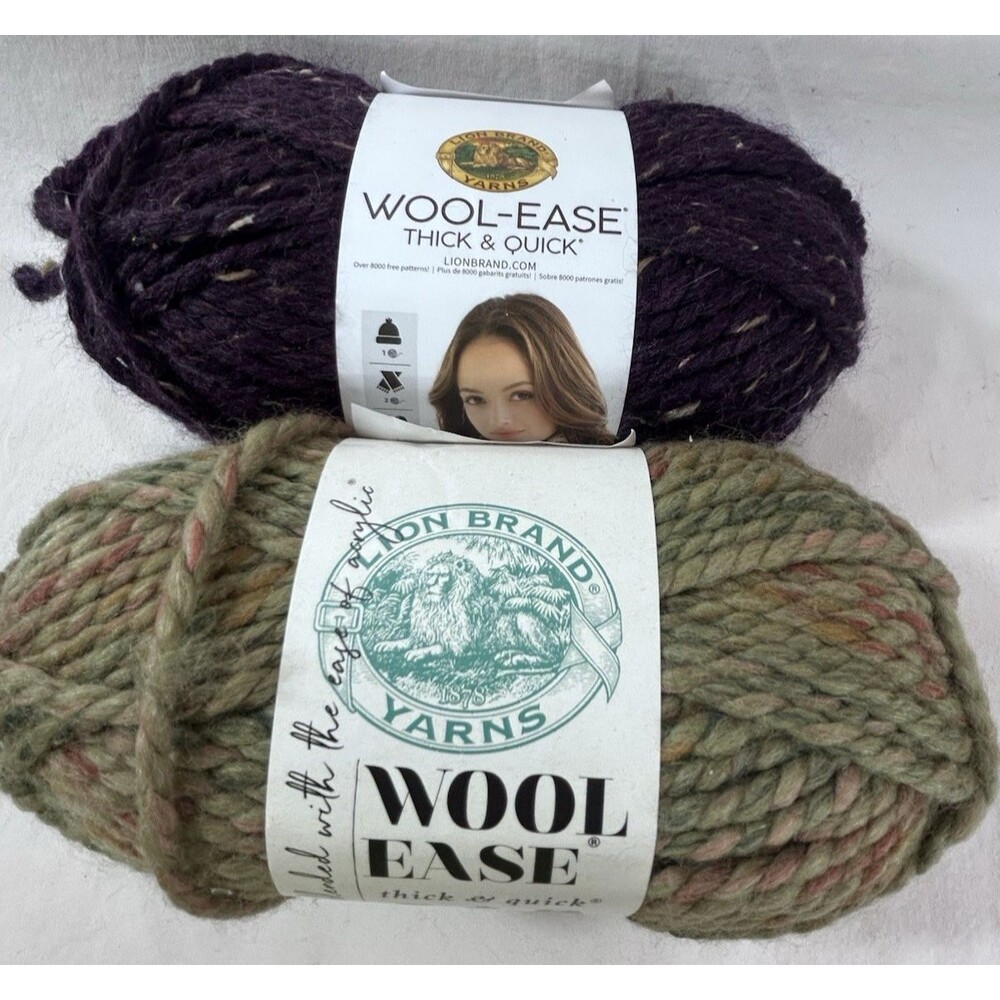 2 Skeins Lion Brand Wool Ease Thick & Quick Marsh Raisin Bulky Yarn